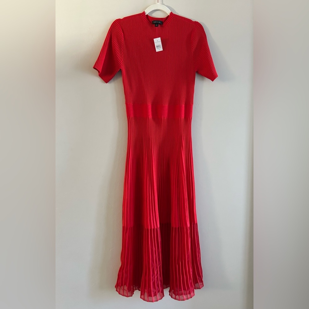 Ann Taylor Red Mock Neck Mixed Media Sweater Dress